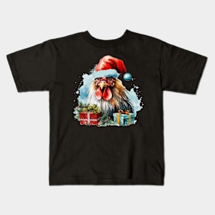 Chicken Hen Celebrate Christmas with Gift Kids T-Shirt